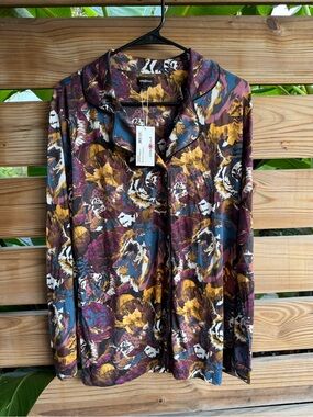 Floral Long-Sleeve Shirt in Burgundy Multi